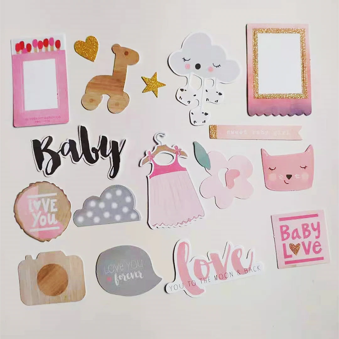 DIY Scrapbooking Accessories Decorative Stickers Pink Girl Embellishments Ephemera Shapes Glitter Paper Diecuts For DIY Scrapbooking Card Making Crafts /Photo Album Decoration