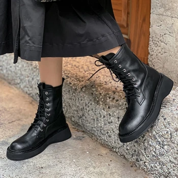 

high-quality motorcycles boots shoelaces comfortable for walking genuine leather winter fall shoes Women Boots