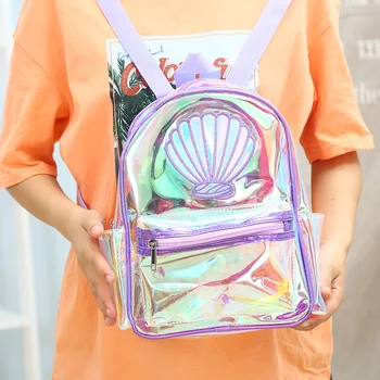 

Fashion Women's Backpack Color Striped Laser Plastic See Through Security Transparent Backpack Bag Ladies Travel Bag Ladies Bag