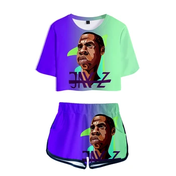 

Summer JAY-Z Two Piece Set Casual Tracksuit For Women 3d Print Shawn Corey Carter Crop Top Woman Set Short Sleeve Women Clothing