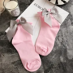 Summer 1 Pair Lolita Style Japanese Maiden Lovely Woman Candy Color Bow Short Cotton Socks High Quality cute socks