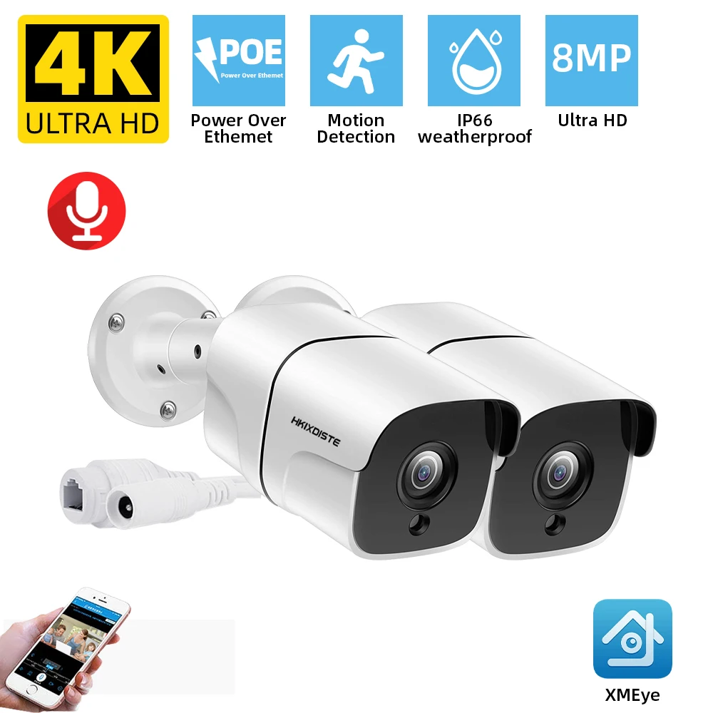 H.265 Bullet 4K 8MP POE IP Camera Outdoor Waterproof Audio Record Video Surveillance Security CCTV For NVR 48V | Безопасность и