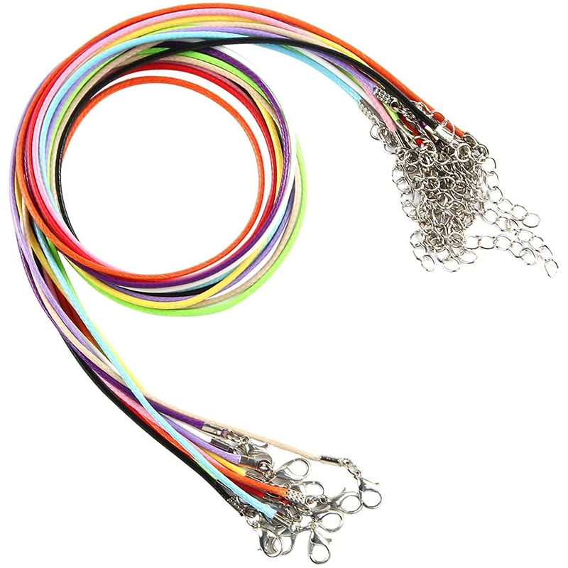 

50Pcs 18 Inch Waxed Cotton Necklace Cord with Lobster Claw Clasp for DIY Jewelry Making, Mix Color