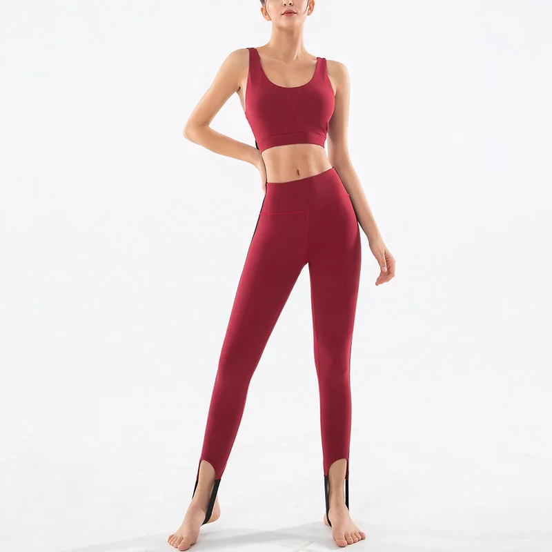 Women Seamless Yoga Sets High Waist Gym Leggings Contrast Stitching Shirts Suit Sleeveless Fitness Workout Sports Yoga Sets