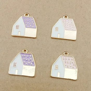 

Wholesale 60pcs 16*17mm Enamel Alloy DIY Jewelry Charms Gold Tone Plated Metal Kawaii House Shape Necklace Bracelet Earring DIY