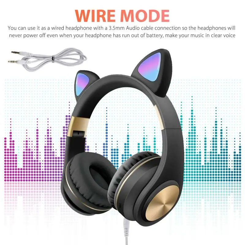 Cute Glowing Wireless Bluetooth Earphone For Kids Gift Music Gaming Headset Folding Stereo Headphones With Noise Canceling Mic