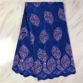 

Latest ROYAL BLUE African Cotton Lace Fabric With Eyelet Holes Swiss Voile Lace In Switzerland For Wedding Party Sewing FP87