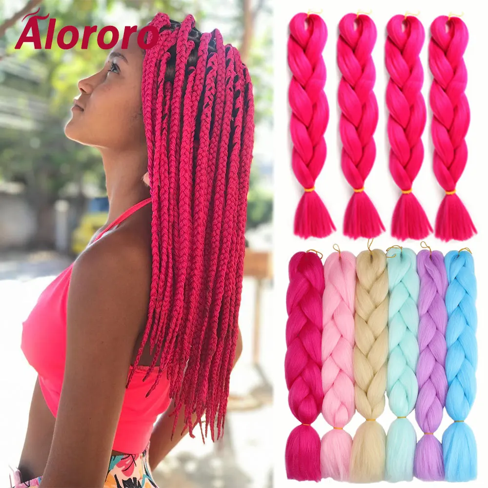 

Alororo Red Silver Green Purple Colored Jumbo Braids Hair Extension Heat Resistant Fiber Synthetic Braiding Hair for Women