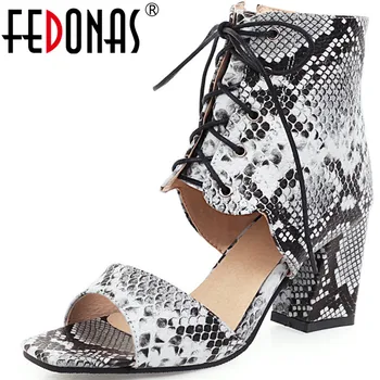 

FEDONAS Women Sandals Synthetic Leather High Heeled Lace Up Cross-Tied Classic Design Spring Summer Concise Shoes Woman