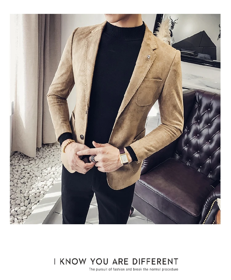 Оленья кожа Куртка Блейзер Masculino повседневный костюм куртка Корея Slim Fit пальто для мужчин ночной клуб сценический певец Veste костюм Homme