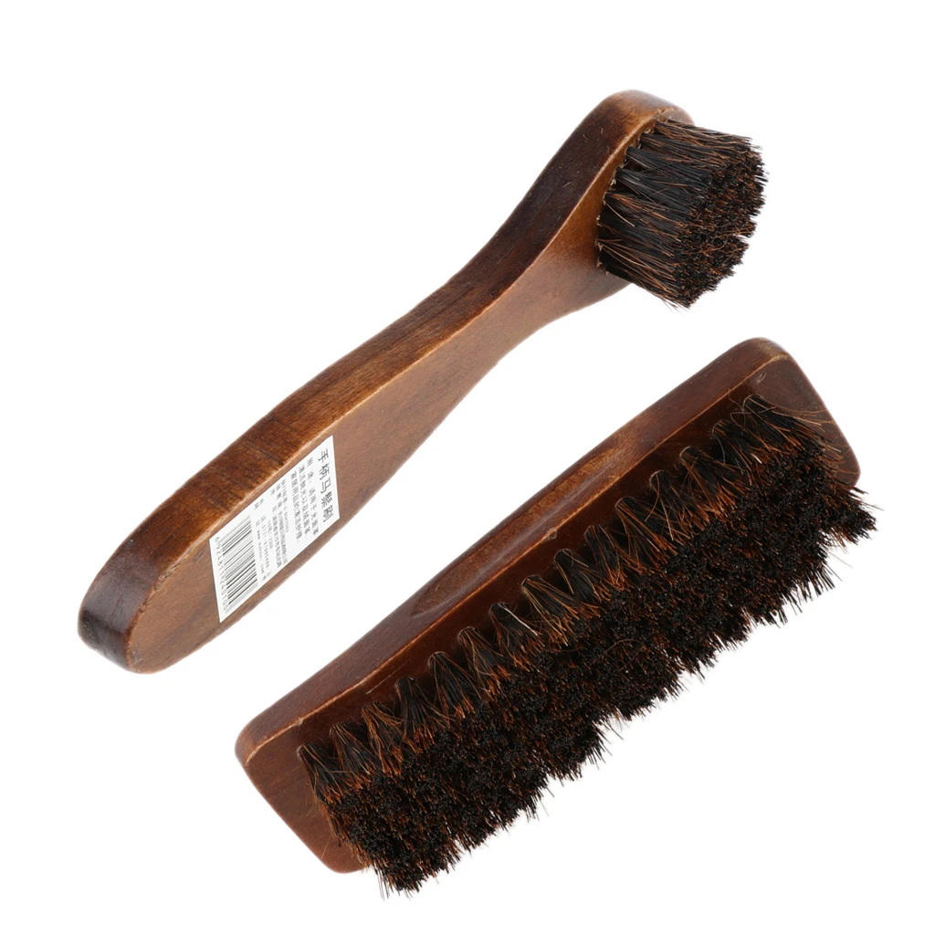 

2pcs Practical Horse Hair Shoe Brush Shine Polish Buffing Brush Wooden Brown