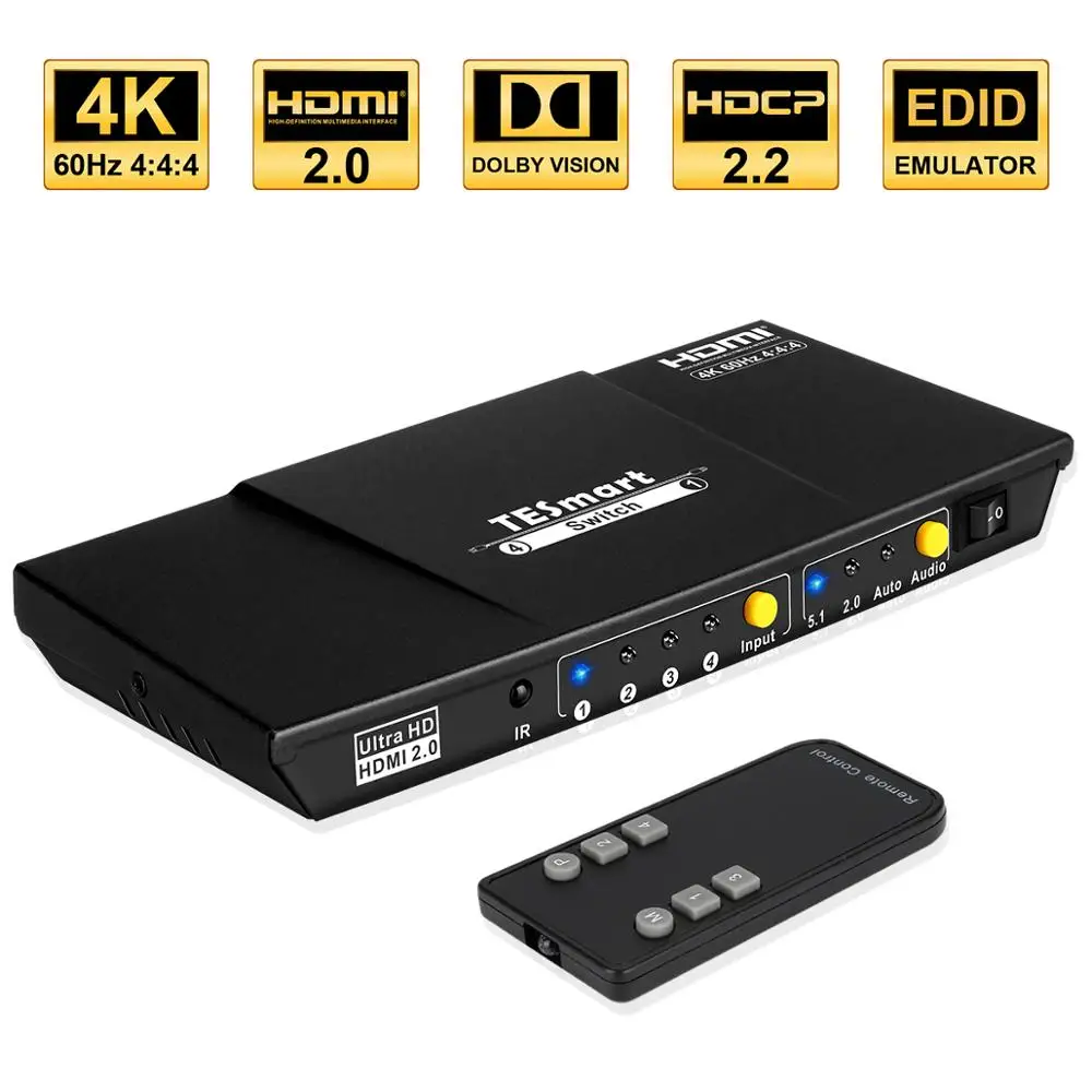 4 em 1 para Fora hd com Controle Tesmart Hdmi Switch 1×4 Porto Switcher Hdcp 2.2 Alta Qualidade Ultra Remoto ir Hdr 10 s – Pdif l r Áudio 4 k