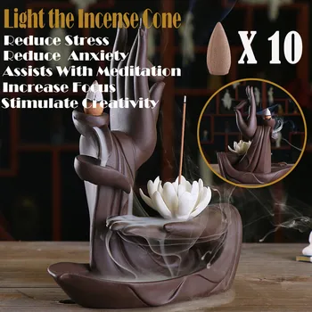 

Bergamot Flower Backflow Incense Burner Buddha Hand Flower Ceramic Incense Burner For Incense Cones burner