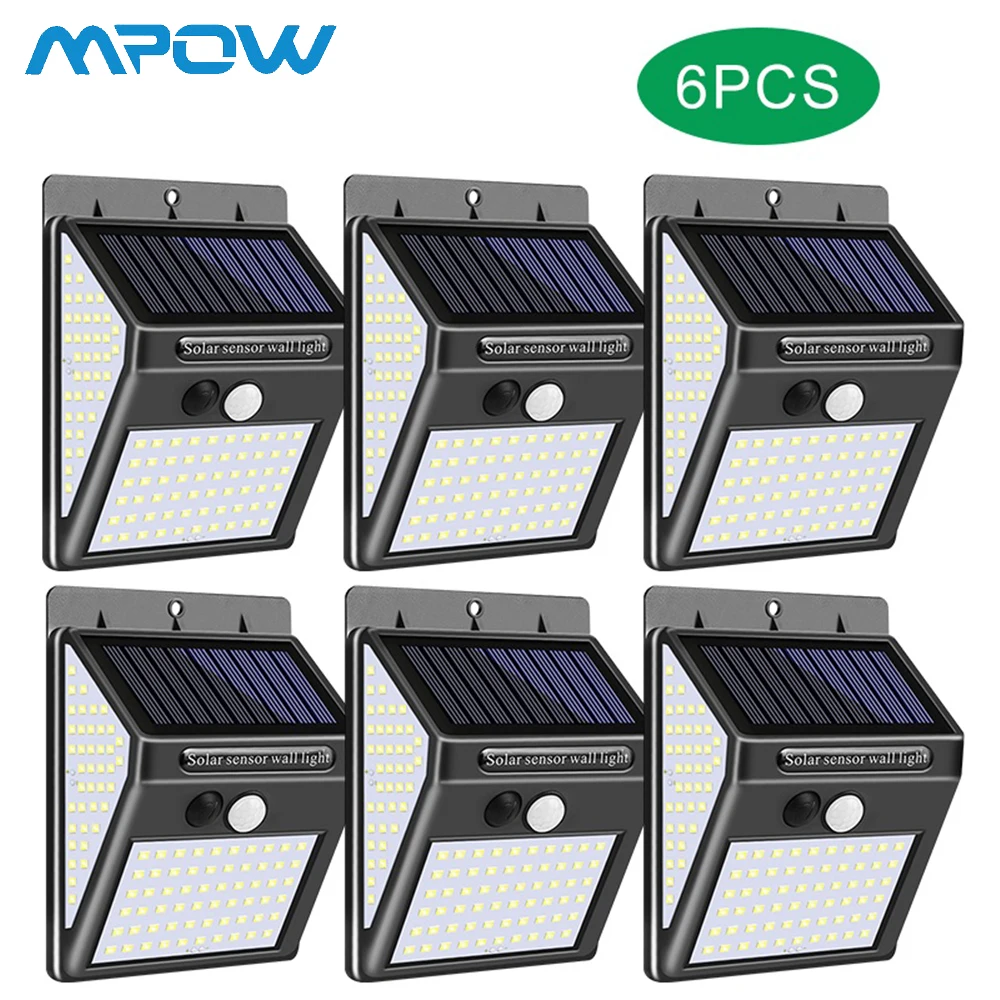 

6-Packs 140 LED Solar Light Outdoor for MPOW Waterproof IP65 Grade 3 Lighting Mode PIR Motion Sensor Wall Light for Garden Decor