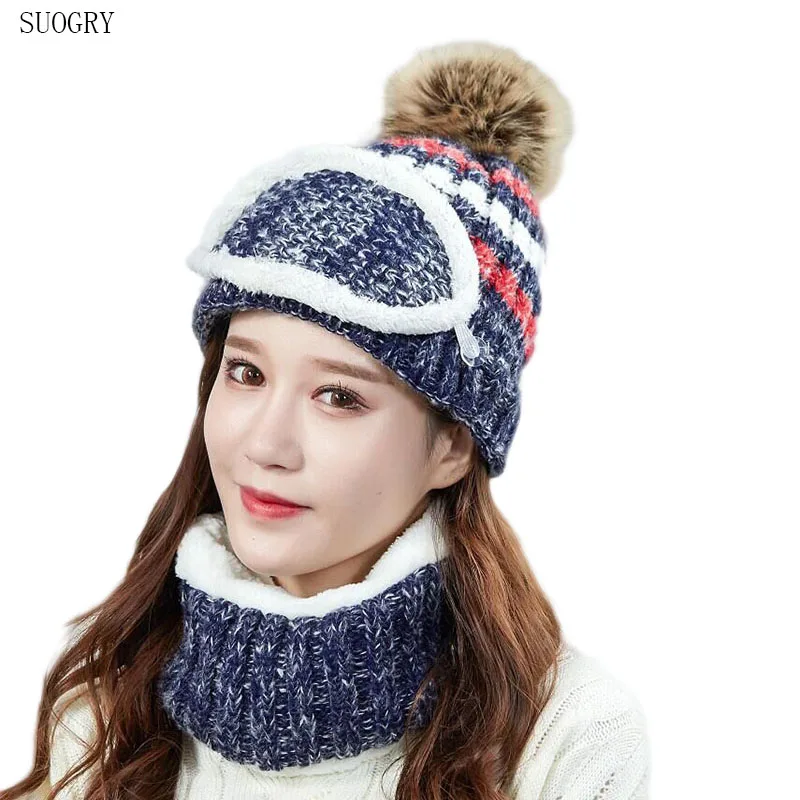 Женский шарф теплая зимняя шапка наборы Маска воротник Защита лица Аксессуары для девочек Женский шарф Балаклава помпоны вязаная шапка
