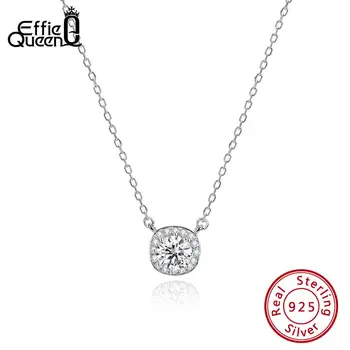 

Effie Queen 925 Sterling Silver Necklaces For Women Square Zircon Pendants Elegant Female Original Jewelry Accessories TSN135