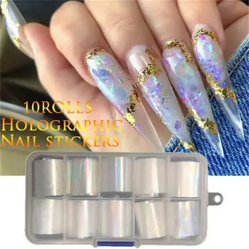 

10 Rolls/Box Holographic Nail Foil Set Gradient Color Transfer Sticker Manicure Nail Art Decals Laser Shinning Mixed Beauty TIps