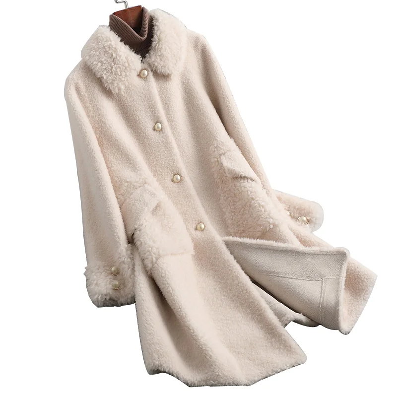 Real Fur Coat Female Winter Long Jacket Women Clothes Korean Ladies Sheep Shearing Coats Wool Jackets Top Hiver 518048