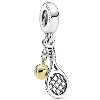 

New 925 Sterling Silver Bead Charm loves Tennis Racket & Shine Ball Pendant Beads Fit Pandora Bracelet Bangle Diy Jewelry