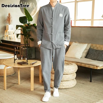 

2020 men chinese traditional suits tang suit wu shu tai shaolin kung fu wing chun shirt long sleeves top+pants set