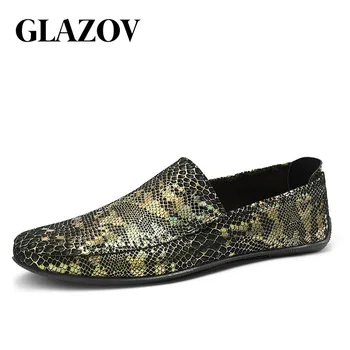 

GLAZOV Italian Mens Shoes Casual Brands Slip On Formal Luxury Shoes Men Loafers Moccasins Genuine Leather Brown Driving Shoes