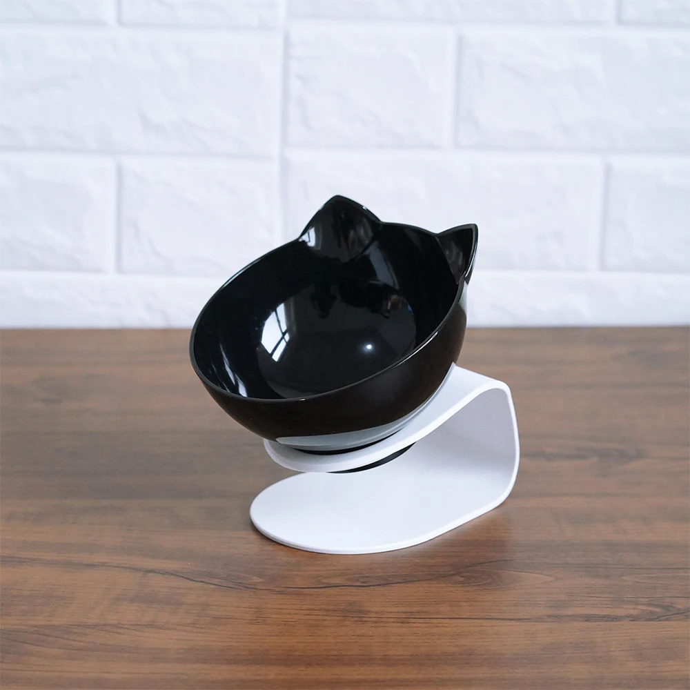 Кормушки для собак миски с приподнятой подставкой для кошек двойная миска для домашних животных миски для воды миски для кормления кошек принадлежности для домашних животных - Цвет: black