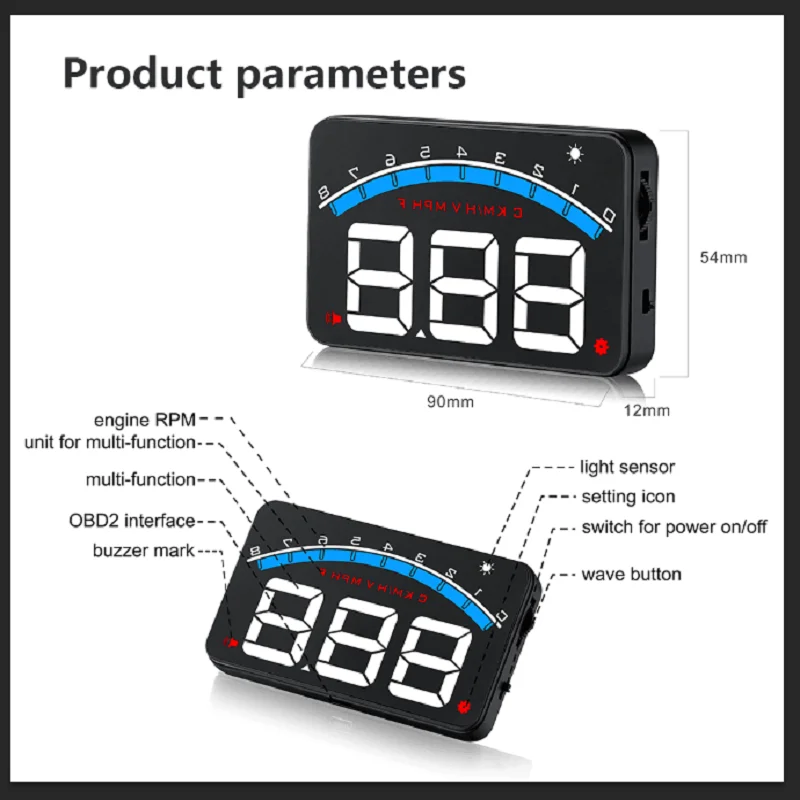 HUD OBD2 Спидометр об/мин температура напряжение Head Up дисплей Автомобильный цифровой с гудение сигнализации вождения усталость проектор M6