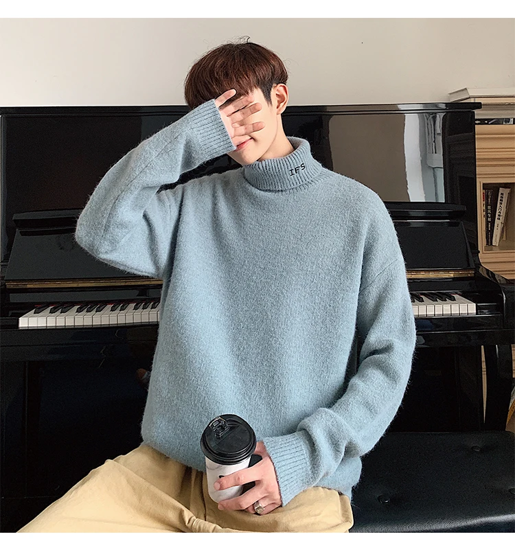Turtleneck Winter Sweater Men's Warm Fashion Solid Color Casual Knit Pullover Man Wild Loose Long Sleeve Sweater Male Clothes
