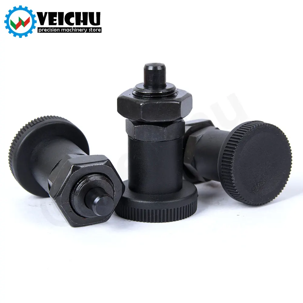 VCN216 플라스틱 손잡이 인덱스 볼트 테이퍼 팁 잠금 핀 너트가있는 자동 잠금/리턴 형 인덱싱 플런저
