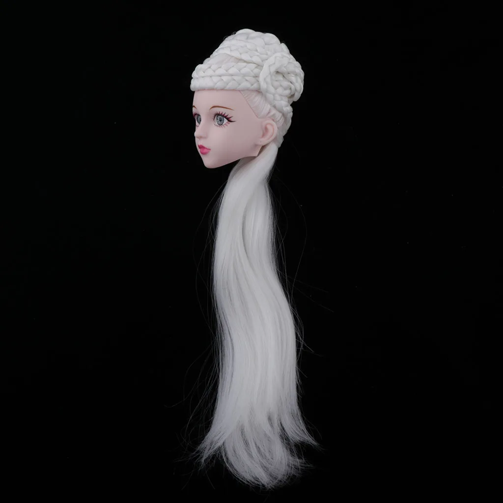 1/4 BJD Girl Doll Make up Head with White Braid Hair Doll DIY Body Part Accs Doll Head Painted Doll Replacement Parts