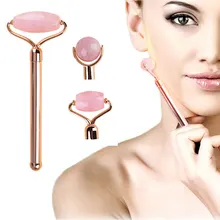 

3-In-1 Natural Rose Quartz Jade Roller Massage Gua Sha Pink Crystal Roller Gouache Scraper Face Lifting Anti-Cellulite Massager