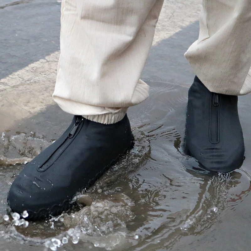 FamtiYaa Silicone Waterproof Shoe Cover Overshoes with Zipper Non-Slip Washable Protection Rain Shoes Boots for Women Men 2020