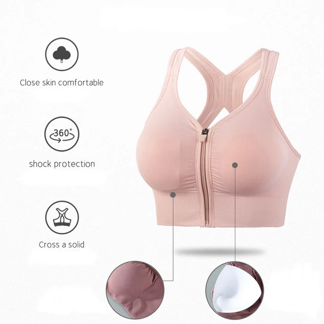 Comfortable Sports Bra Shockproof Professional Fitness Underwear Padded  Bras with Removable Pads Zipper Yoga Bras