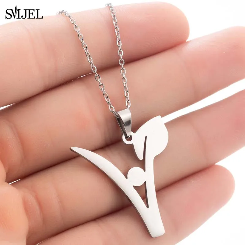 

SMJEL 2019 Floral Plant Vegetarian Symbol Necklace Stainless Steel Green Stone Vegan Pendant Necklace Tree Jewelry Collares