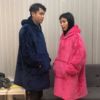 

TV Fleece Blanket Super Soft microfiber Plush Coral Fleece Sherpa Blanket With Sleeves Slant Robe Bathrobe Sweatshirt Pullover
