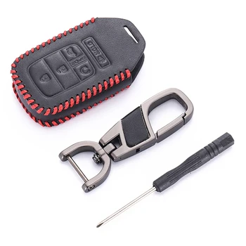 

Genuine Leather Key Case for Honda Civic Accord Pilot 2015 2016 2017 5 Buttons Car Keyless Smart Key Fob Case Cover