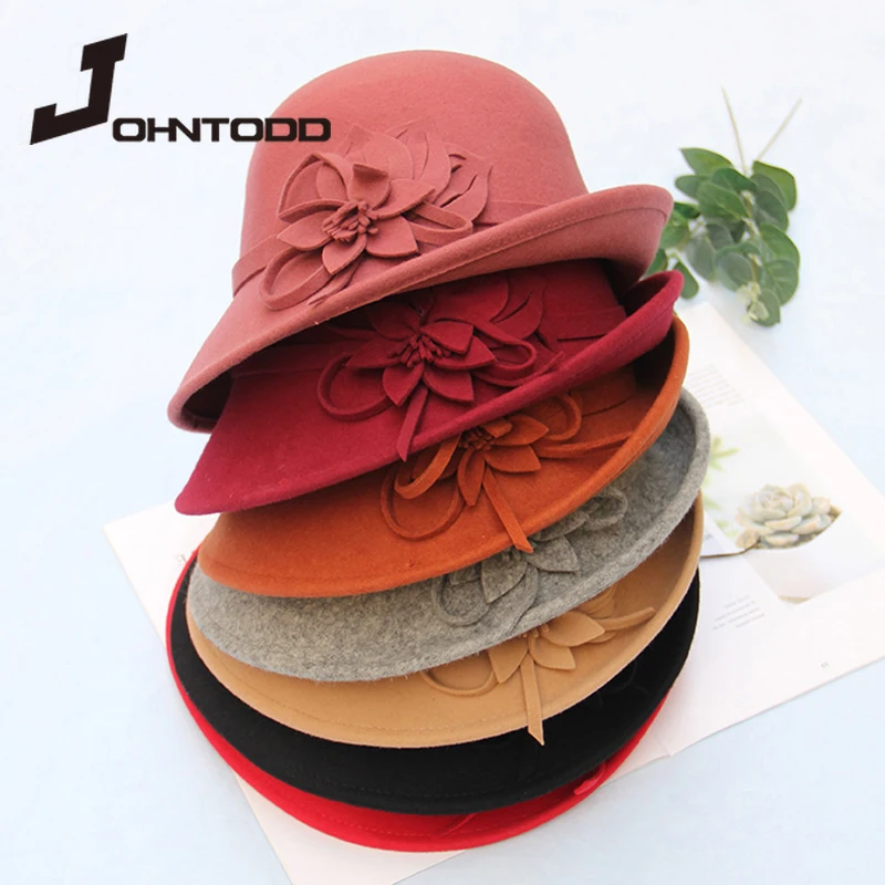 

Fashion Ladies Hat Solid Color Feather Flower Pearl Curling Formal Hat Wool Hat Cap Ladies Elegant ChapeauFemme Flower beret