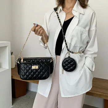 

3 in 1 Luxury Female Bag Small Chain Diamond Bag Female Casual Messenger Shoulder Bag Retro Leather Messenger Portable Woman Bag