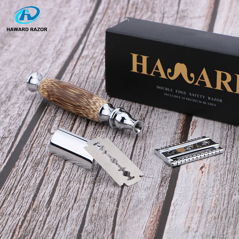 HAWARD Razor Natural Bamboo Handle Men's Shaver Double-edged Safety Razor More Environmentally Friendly Free 10 Shaving Blades