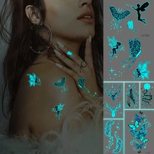 Luminous Tatoo Blue Butterfly Fairy Girl Wing Fairy Cute Waterproof Temporary Tattoo Sticker Women Men Finger Body Art Glow Tato