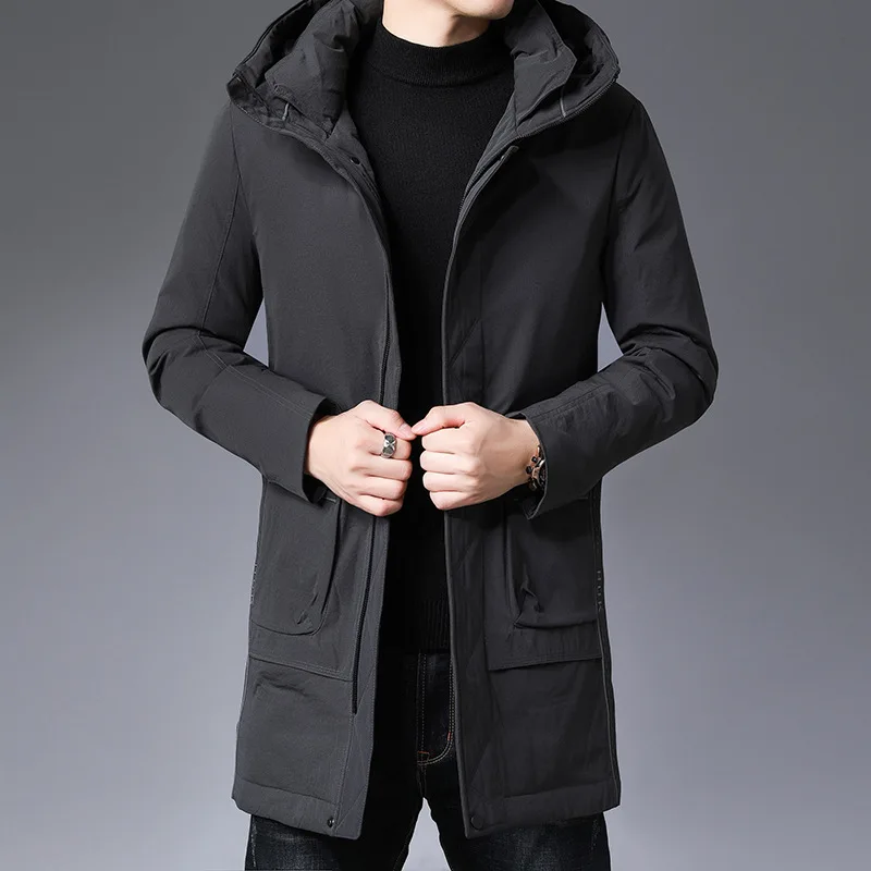 MEN'S down Jacket Mid-length Korean-style Trend Autumn Coat Men's Hooded Thick Warm Coat