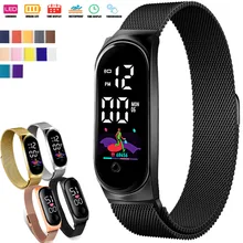 

2022 Gold Women's Watches Sports Touch Led Digital Electronic Wrist Watch For Men Student Girl Hand Ring Magnetic Bracelet Watch