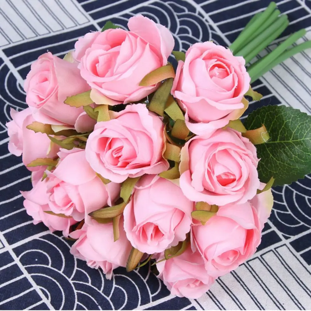 12 бутоны искусственных цветов букет роз шелковые искусственные цветы Свадебный букет вечерние товары для дома и сада фестивальные декорации
