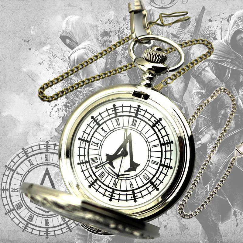 Игровые аксессуары оптом assassins creed great hero металлические карманные часы ретро ожерелье 4 цвета кулон часы Cono