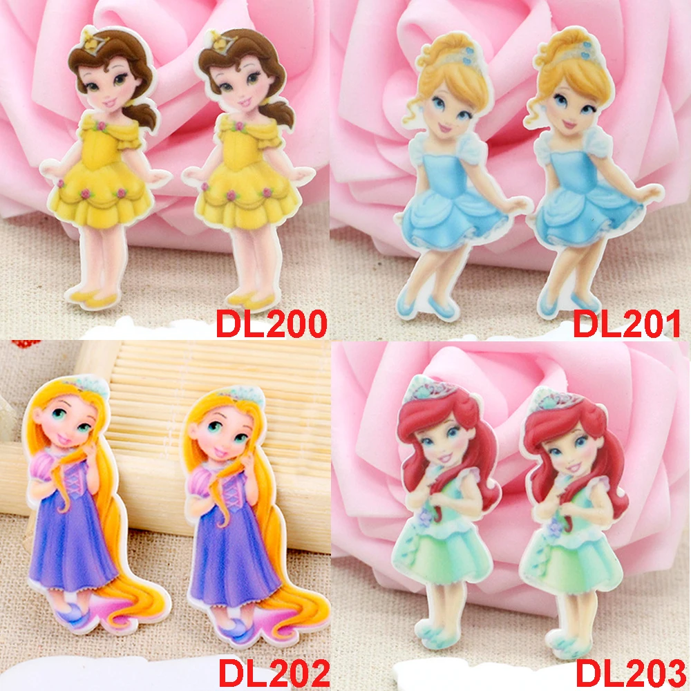 

50pcs 4 Style Cute Cartoon Girl Princess Flatback Planar Resin Cabochon DIY Craft Embellishments for Hair Bow Center Accessories