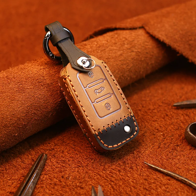 For VW Volkwagen Polo Bora Tiguan Passat B5 B6 B7 Golf 7 Octavia Car Key Chain Bag Case Leather Cover Fob Ring Accessories | Автомобили и