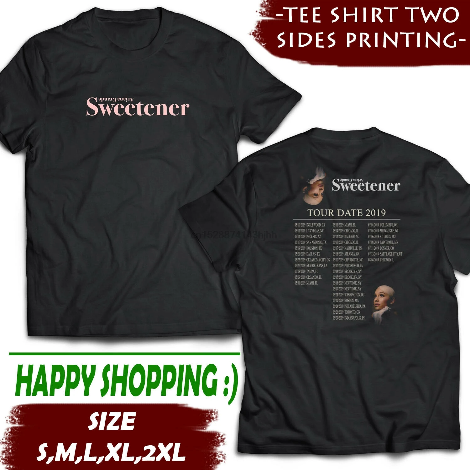 ARIANA GRANDE SWEETENER WORLD TOUR 2019 черная лучшая футболка S-XL размеров ANDY4 |