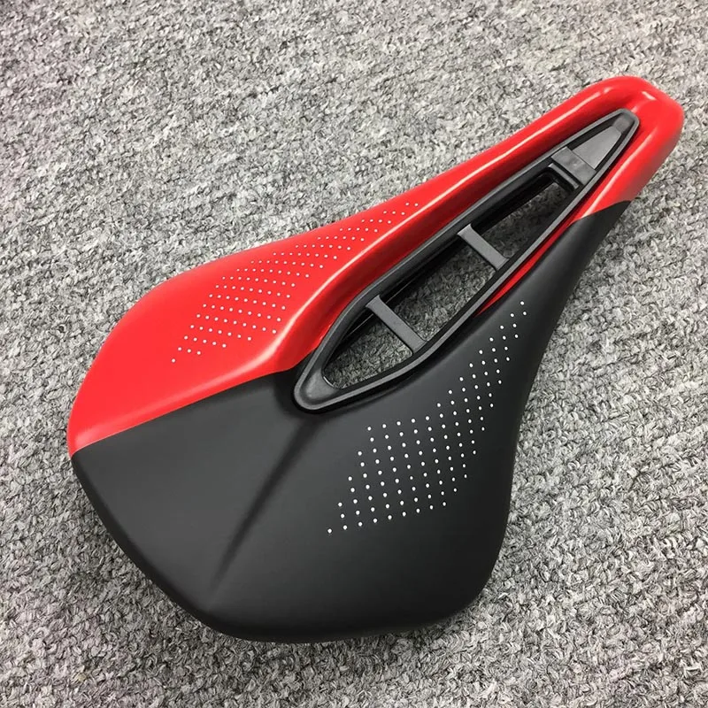 Hollow Mountain Bicycle Saddle race Road MTB Bike Saddle Triathlon Tri TT racing Cycling Saddle steel rail Cushion PU Soft Seat - Цвет: Black-red