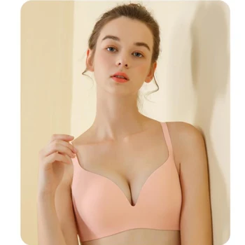 

Fashion Pink Sexy Bras for Women Push Up Lingerie Seamless Bra Wireless Brassiere Female Underwear One-piece Gather Intimates