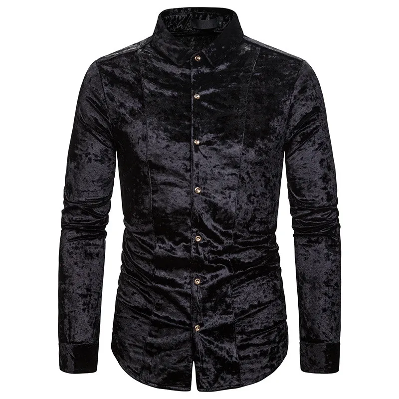 HuLooXuJi/осенне-зимние мужские велюровые рубашки с отворотами; винтажные однотонные Дизайнерские блузы с длинными рукавами; размеры США: S-2XL